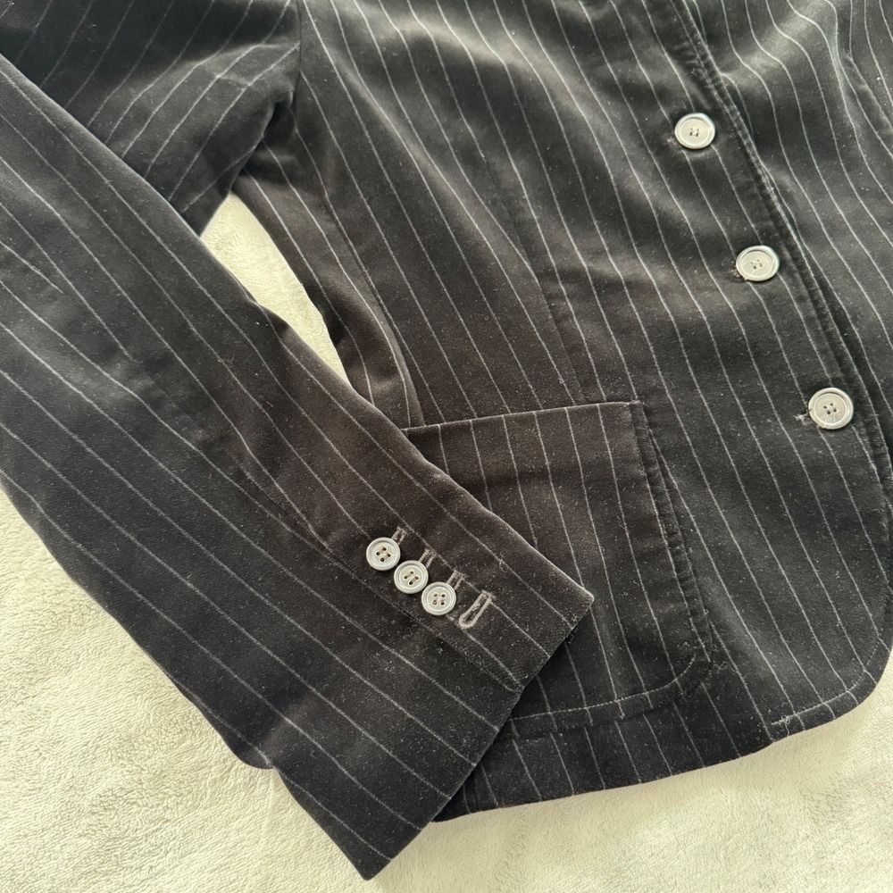 J.Crew Womens Black Pinstripe Velvet Blazer Jacket 3-Button Size 14 RN77388 - Picture 3 of 14